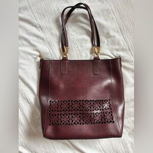 Burgundy laser cut tote bag/shoulder bag